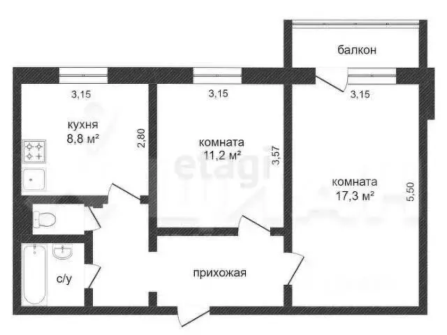 2-комнатная квартира: Белгород, улица Щорса, 60 (55 м) - Фото 0
