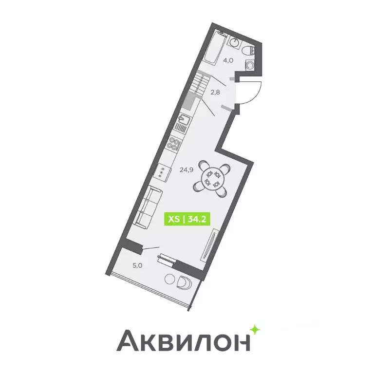 Студия Санкт-Петербург ул. Чирикова, 5 (34.2 м) - Фото 0