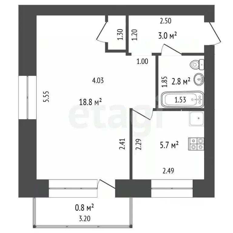 1-к кв. Забайкальский край, Чита Набережная ул., 52 (30.3 м) - Фото 2
