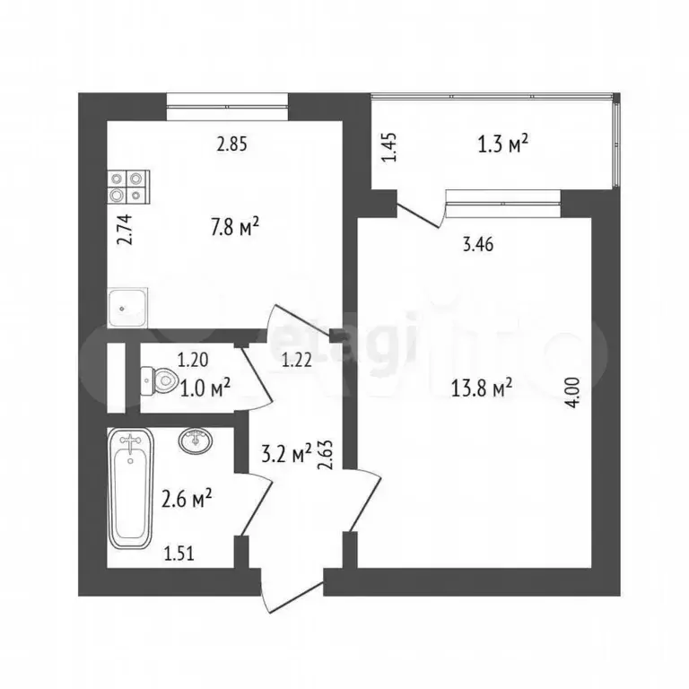1-к. квартира, 30 м, 5/9 эт. - Фото 0
