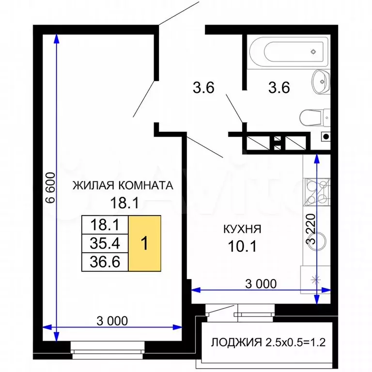 1-к. квартира, 36,6 м, 14/16 эт. - Фото 0