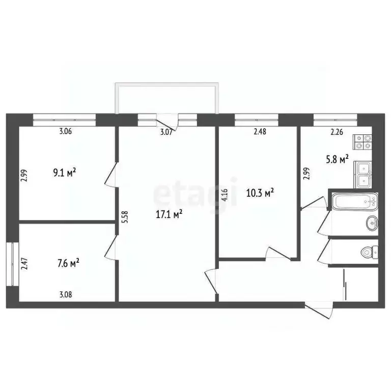 4-к кв. Челябинская область, Челябинск ул. Шаумяна, 85 (61.2 м) - Фото 2