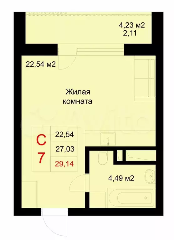 Квартира-студия, 29,1 м, 8/10 эт. - Фото 0