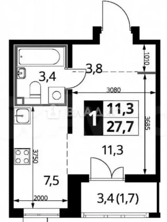 1-комнатная квартира: Люберцы, Рождественская улица, 10 (25.7 м) - Фото 1