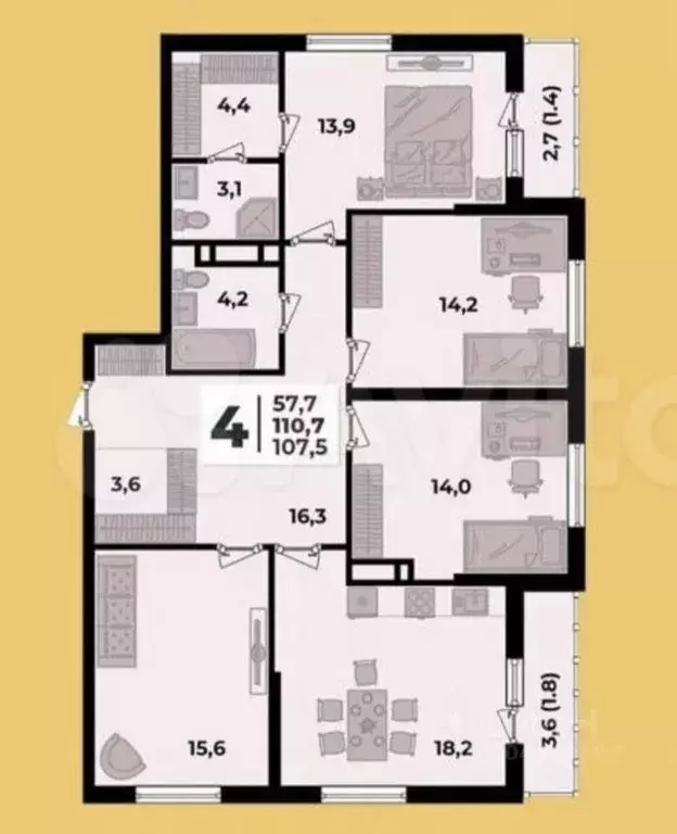 4-к кв. Краснодарский край, Новороссийск ул. Куникова, 47Ак1 (110.7 м) - Фото 1