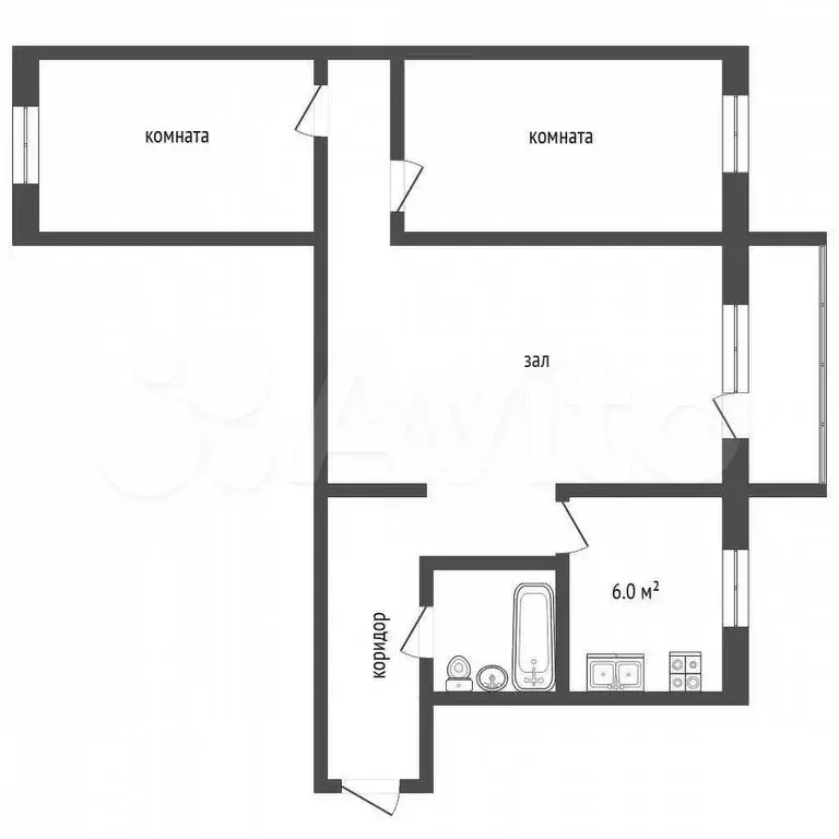 3-к. квартира, 53,9 м, 5/5 эт. - Фото 0