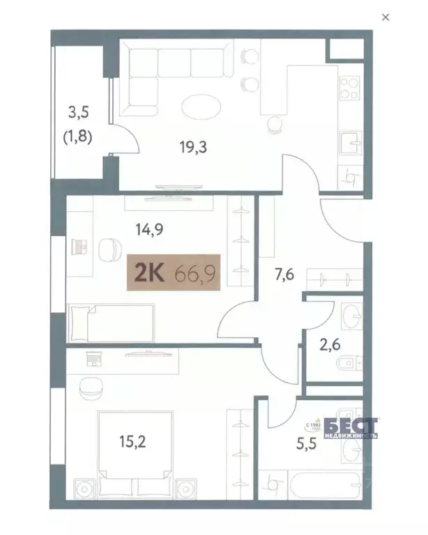 2-к кв. Москва Винницкая ул., 8к4 (65.0 м) - Фото 1