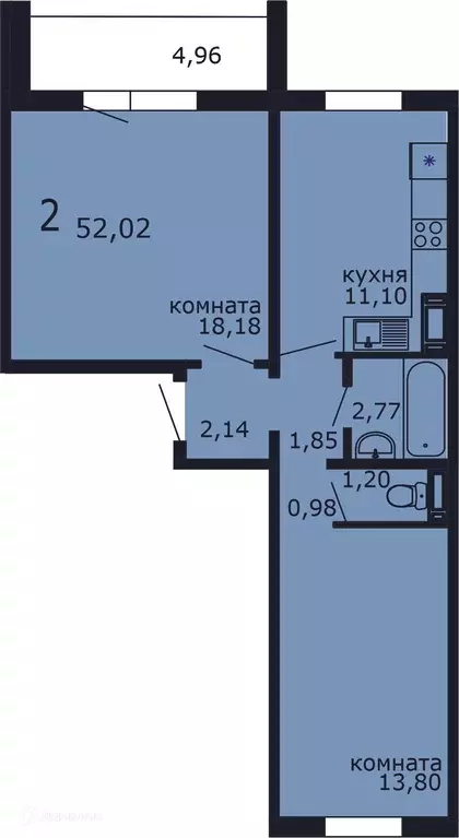 Продаётся 2-к квартира, 52.02 м - Фото 1