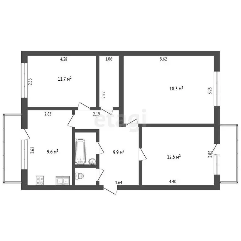 3-комнатная квартира: Перевальное, Октябрьская улица, 44 (68.4 м) - Фото 1