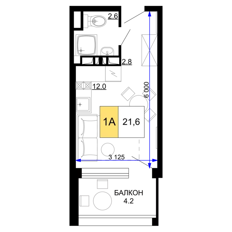 1-к квартира, 21.6 м - Фото 0