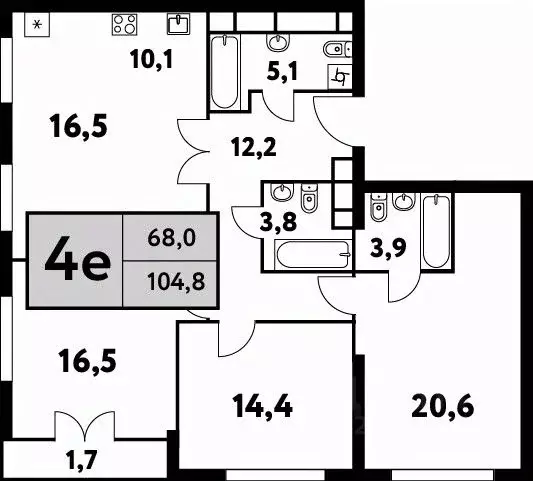 4-к кв. Москва Фестивальная ул., 15к6 (104.8 м) - Фото 0
