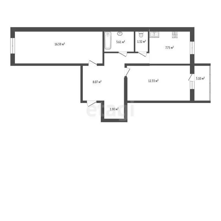2-комнатная квартира: Тюмень, Солнечный проезд, 22 (54 м) - Фото 1