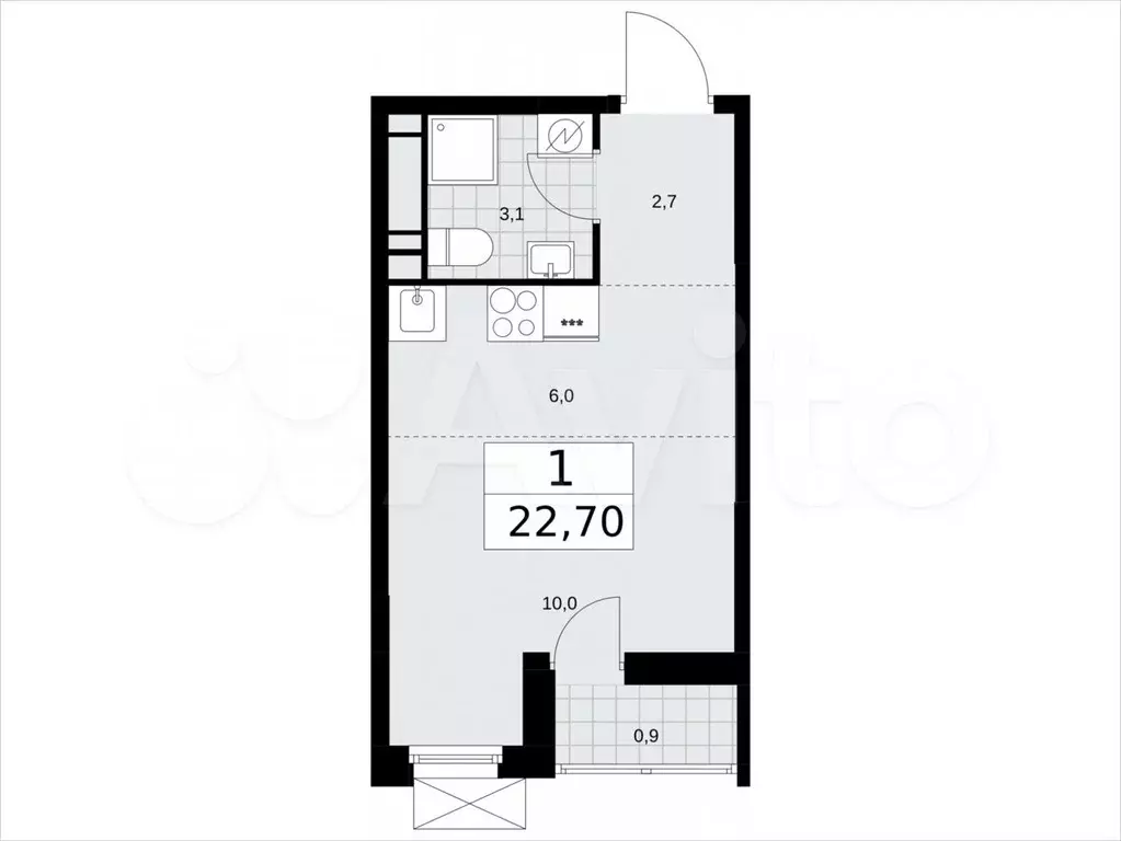 Квартира-студия, 22,7м, 14/14эт. - Фото 1