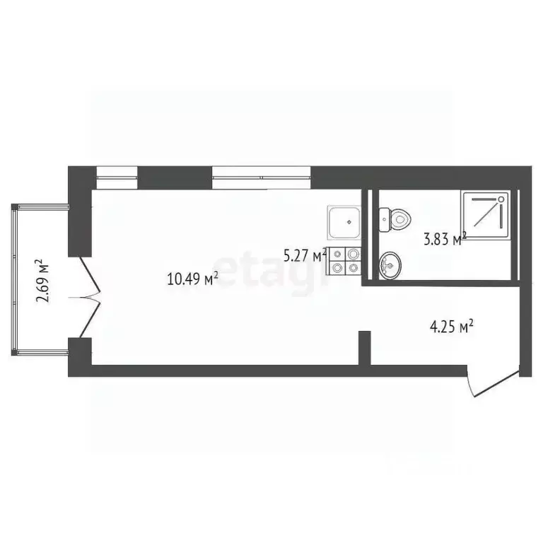 Студия Тюменская область, Тюмень ул. Газовиков, 38к2 (23.8 м) - Фото 2