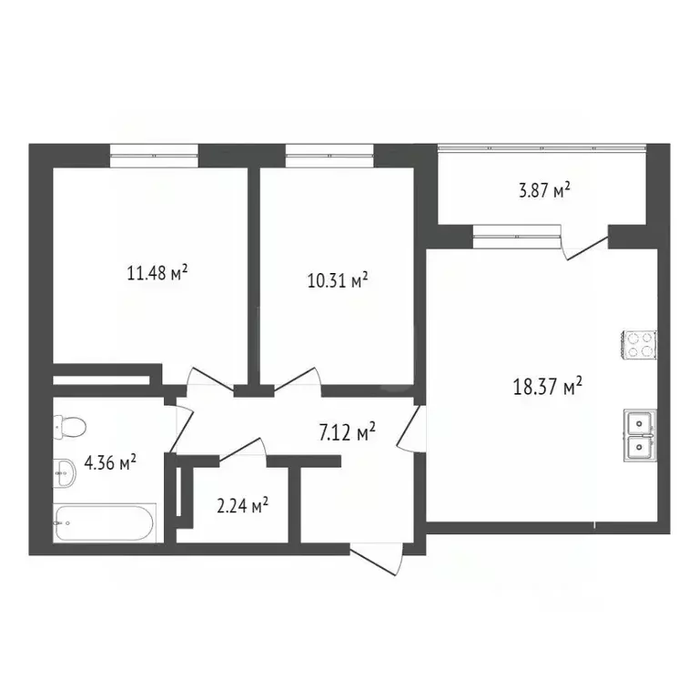 2-к кв. Тюменская область, Тюмень ул. Газовиков, 44 (53.3 м) - Фото 1
