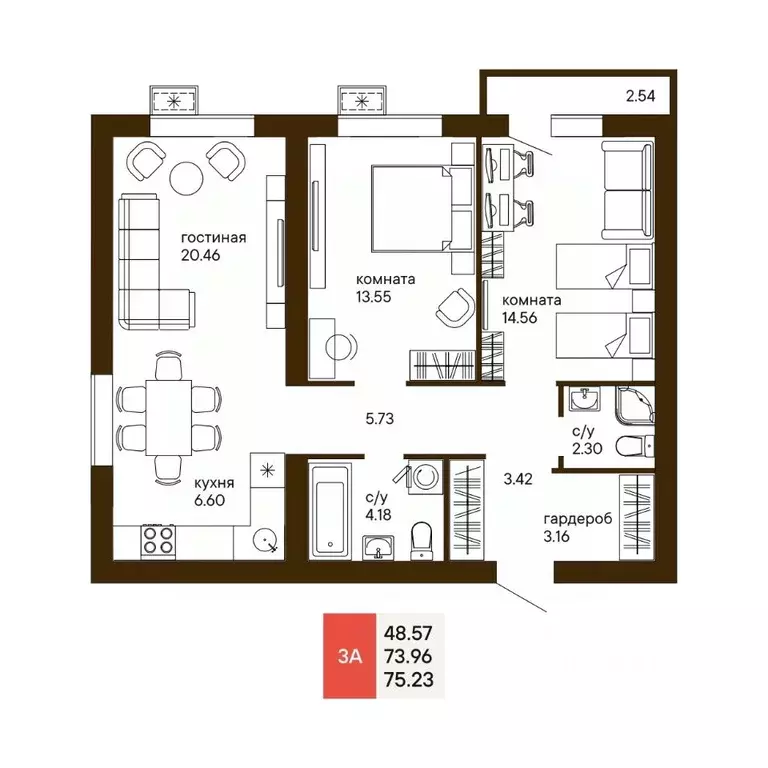2-к кв. Пензенская область, Пенза Памятник Победы мкр,  (53.06 м) - Фото 1