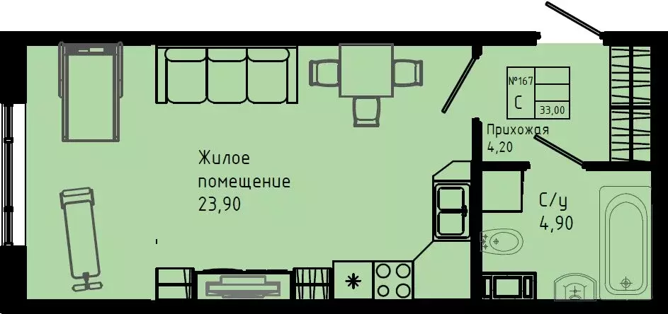 Квартира-студия: Коммунар, Железнодорожная улица, 41к3 (33 м) - Фото 1