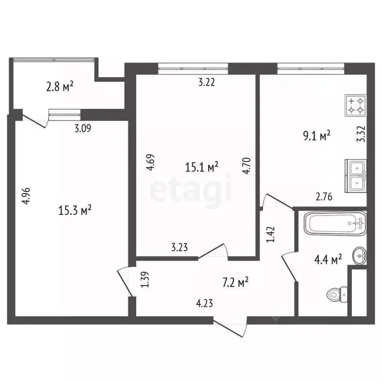 2-к кв. Санкт-Петербург просп. Просвещения, 43 (51.1 м) - Фото 2