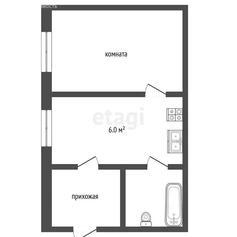 1-комнатная квартира: Тамбов, Товарищеский проезд, 9 (26.1 м) - Фото 1
