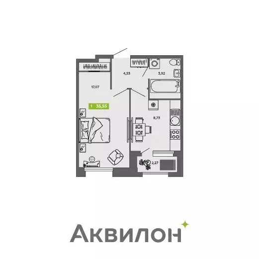1-комнатная квартира: Архангельск, Ломоносовский округ (35.55 м) - Фото 0