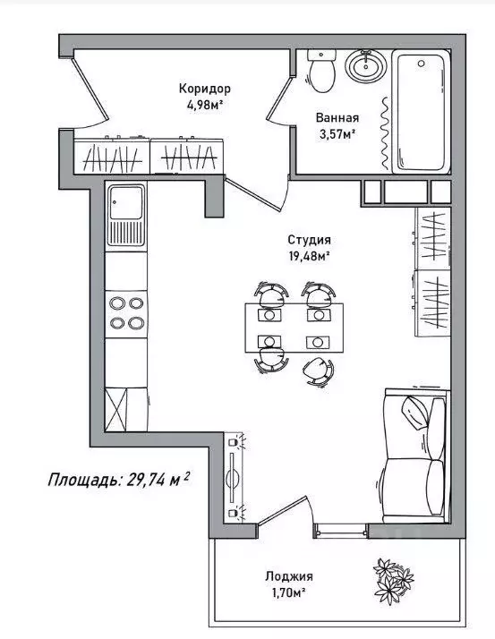 Студия Ярославская область, Ярославль 2-й мкр,  (29.8 м) - Фото 2