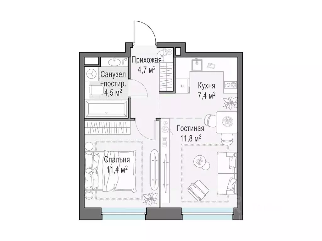 1-к кв. Московская область, Мытищи Белый Grad жилой комплекс (39.7 м) - Фото 1
