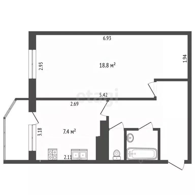 1-к кв. Белгородская область, Белгород Почтовая ул., 60а (40.3 м) - Фото 2