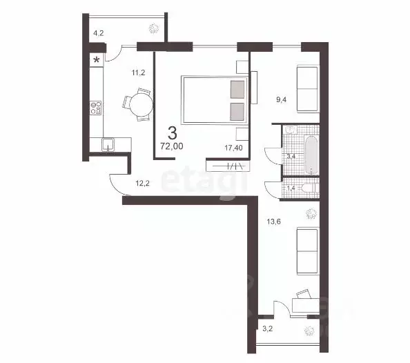 3-к кв. Смоленская область, Смоленск ул. 2-я Киевская (72.0 м) - Фото 1