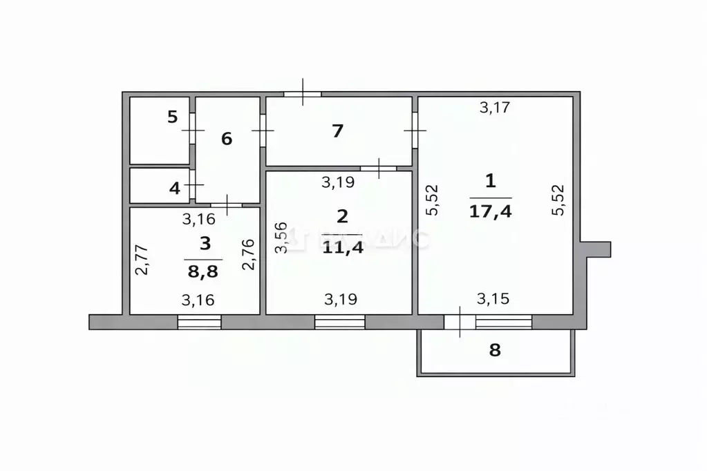 2-к кв. Белгородская область, Белгород Молодежная ул., 14 (51.2 м) - Фото 2