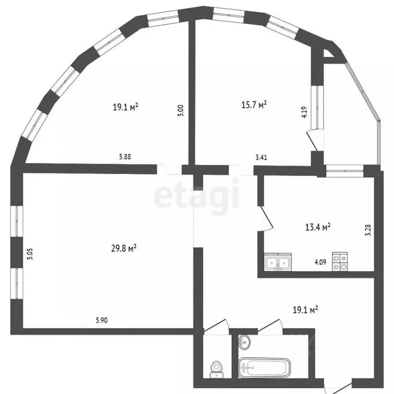 3-к кв. Томская область, Томск Карповский пер., 12 (103.7 м) - Фото 2