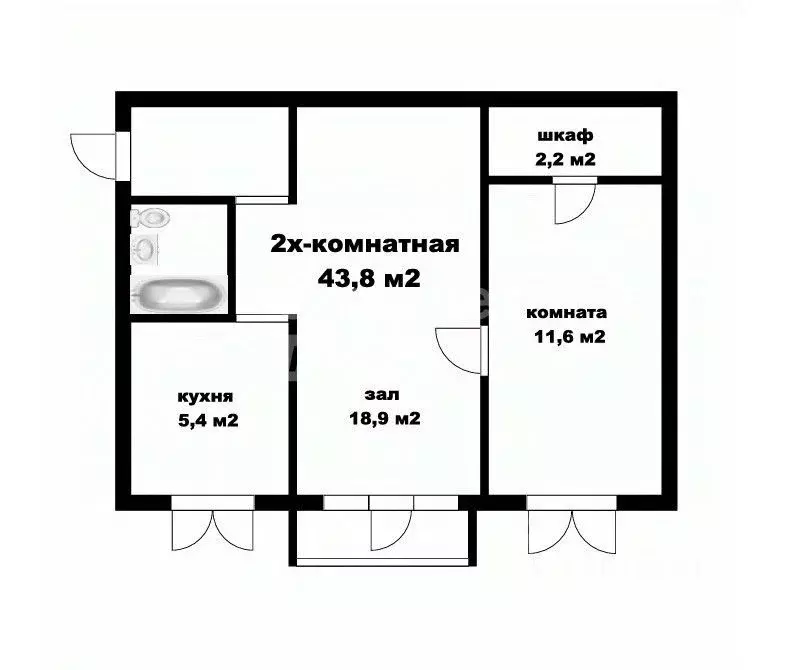 2-к кв. Томская область, Томск ул. Ивана Черных, 115 (43.8 м) - Фото 1