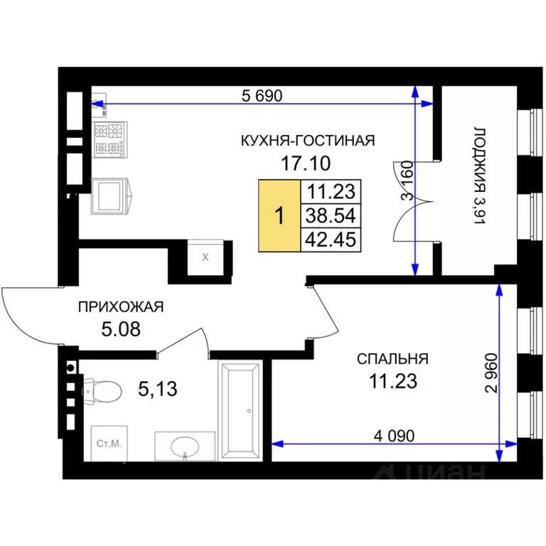 1-к кв. Калининградская область, Гурьевск Включи жилой комплекс (42.45 ... - Фото 0