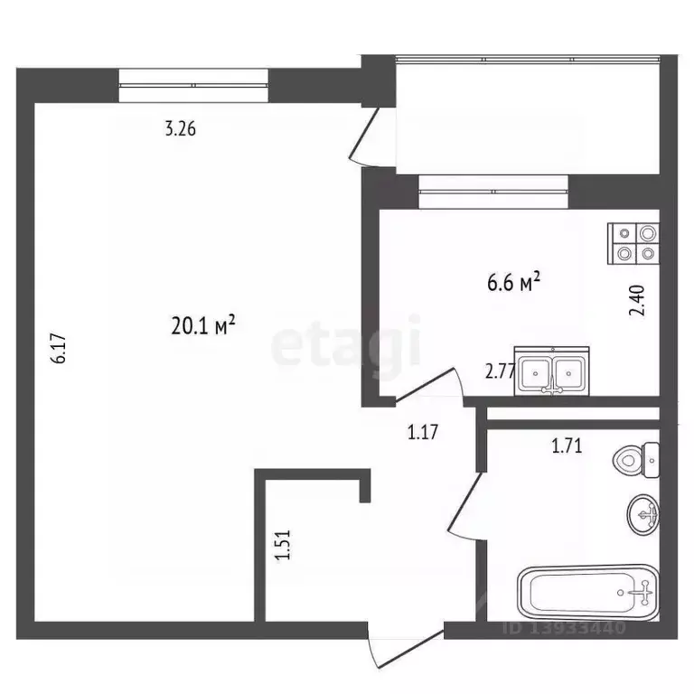 1-к кв. Тюменская область, Тюмень ул. Червишевский Тракт, 45к4 (33.0 ... - Фото 1