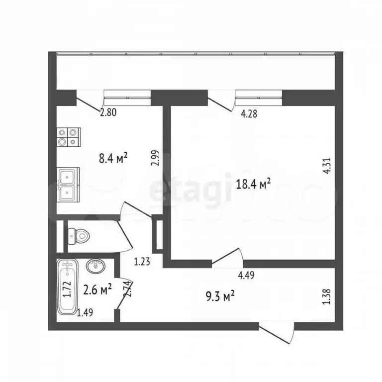 1-к. квартира, 40 м, 7/10 эт. - Фото 0