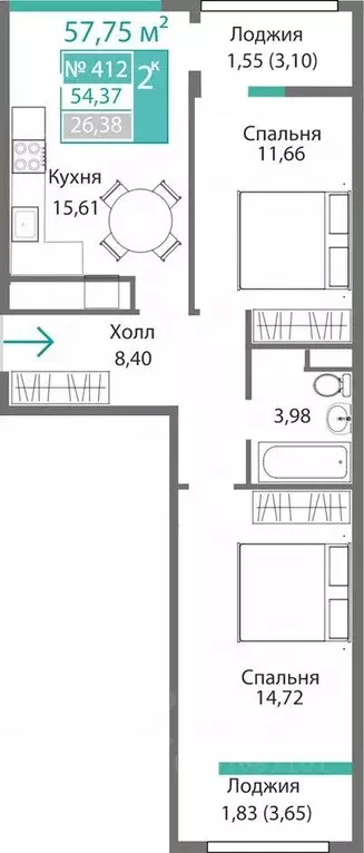 2-к кв. Крым, Симферополь Крымская роза мкр,  (57.75 м) - Фото 0