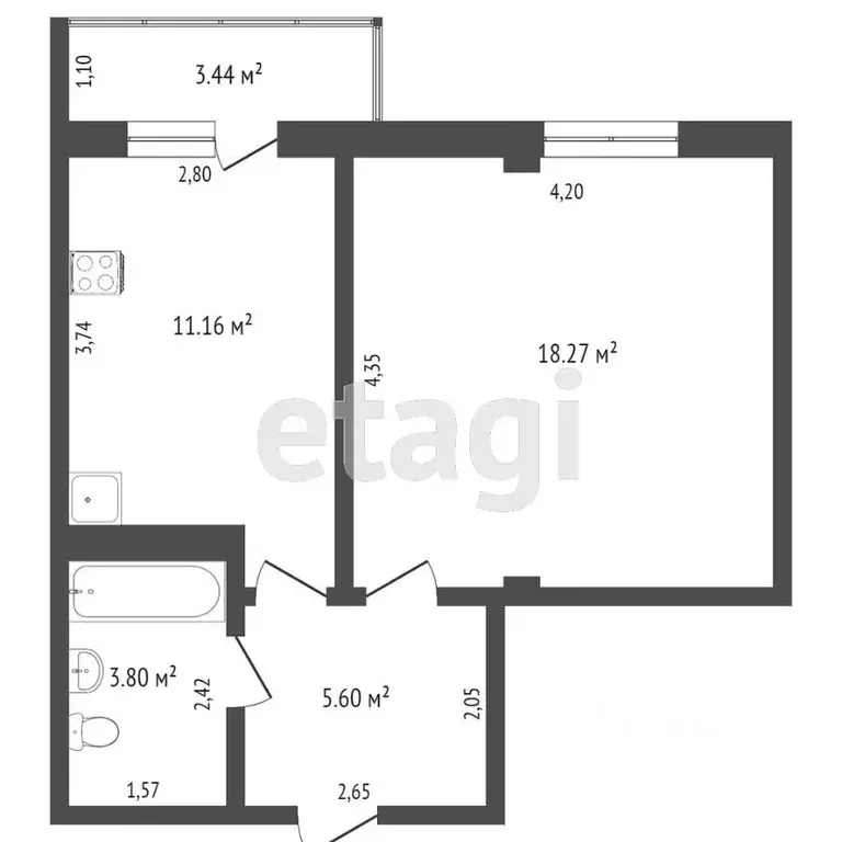 1-к кв. Крым, Симферополь ул. Севастопольская (35.0 м) - Фото 1