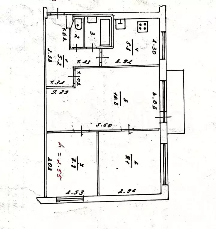 3-к. квартира, 47,7 м, 3/5 эт. - Фото 0