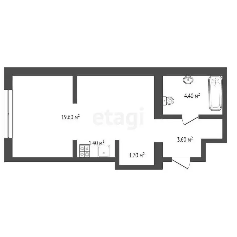 Квартира-студия: Тюмень, Новгородская улица, 20 (30.9 м) - Фото 1