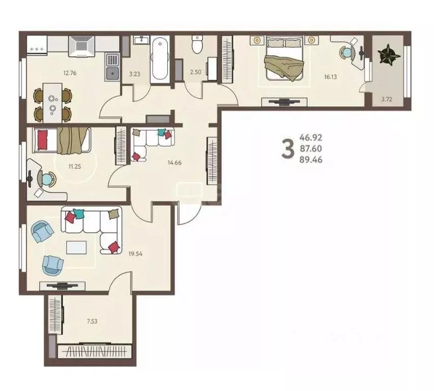 3-к кв. Липецкая область, Липецк ул. Механизаторов, 15А (89.46 м) - Фото 2