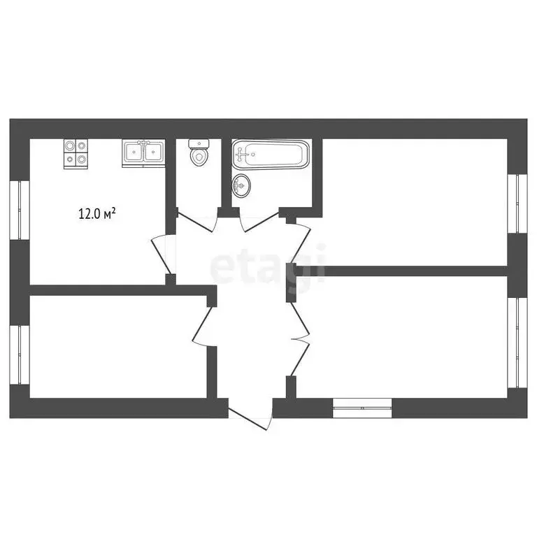 3-комнатная квартира: село Исетское, улица Строителей, 13 (61.1 м) - Фото 1
