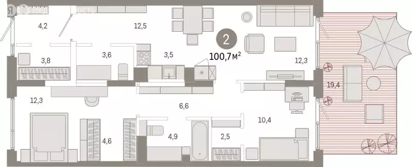 2-комнатная квартира: Омск, Кировский округ (100.7 м) - Фото 2
