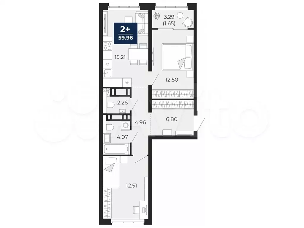 2-к. квартира, 60 м, 7/22 эт. - Фото 1