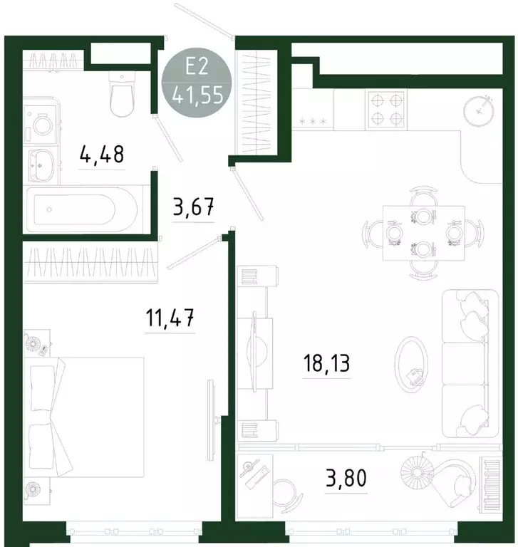 1-к кв. Тульская область, Тула Платон Парк жилой комплекс (41.55 м) - Фото 1