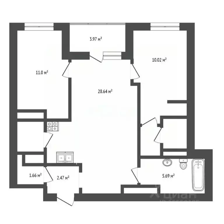 2-к кв. Самарская область, Самара Арцыбушевская ул., 204 (70.0 м) - Фото 1