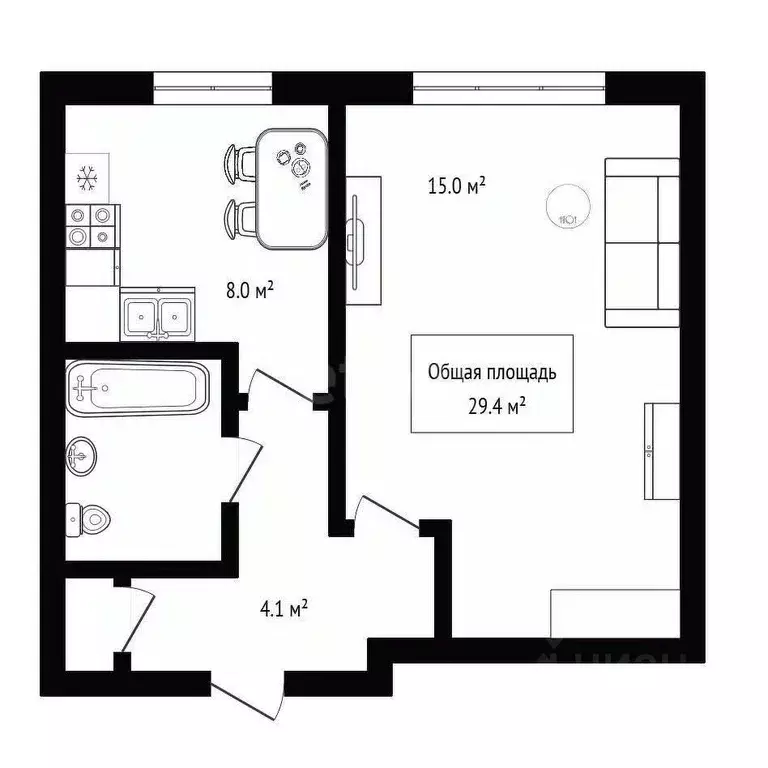 1-к кв. Новосибирская область, Новосибирск ул. Петухова, 53/2 (29.4 м) - Фото 1