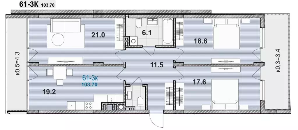 3-к кв. Калининградская область, Зеленоградск ул. Гагарина, 87 (103.7 ... - Фото 0
