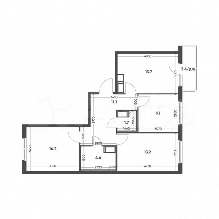 3-к. квартира, 69,1 м, 3/12 эт. - Фото 1