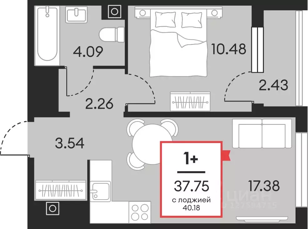 1-к кв. Ханты-Мансийский АО, Нефтеюганск ул. Нефтяников, 48А (37.75 м) - Фото 1