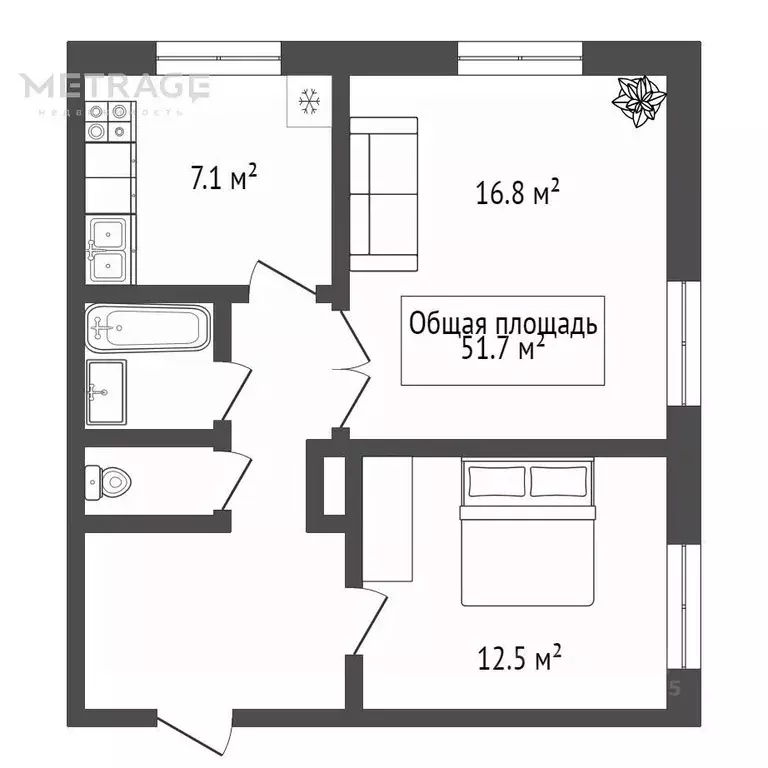 2-к кв. Новосибирская область, Новосибирск Каунасская ул., 2 (51.7 м) - Фото 1