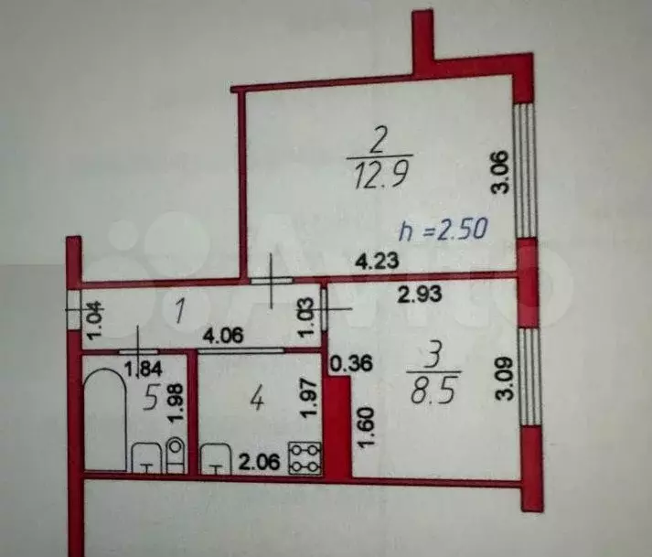2-к. квартира, 33,3 м, 1/5 эт. - Фото 0